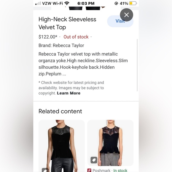 Rebecca Taylor velvet floral organza peplum top size 6 - Picture 7 of 8